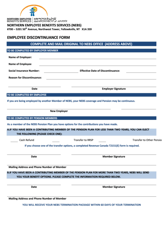 Employee Discontinuance Form Printable pdf