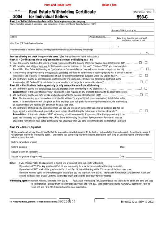 Fillable Form 593c Printable Forms Free Online