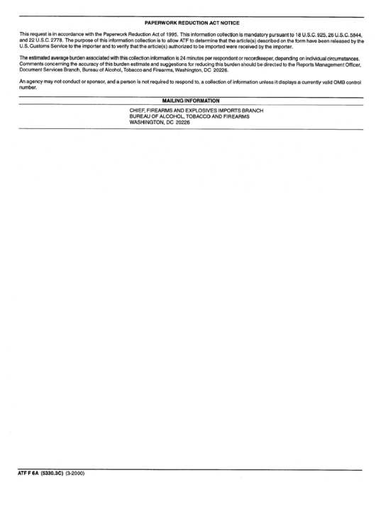 Instructions For Form Atf F 6a 5330 3c Release And Receipt Of Imported Firearms Ammunition