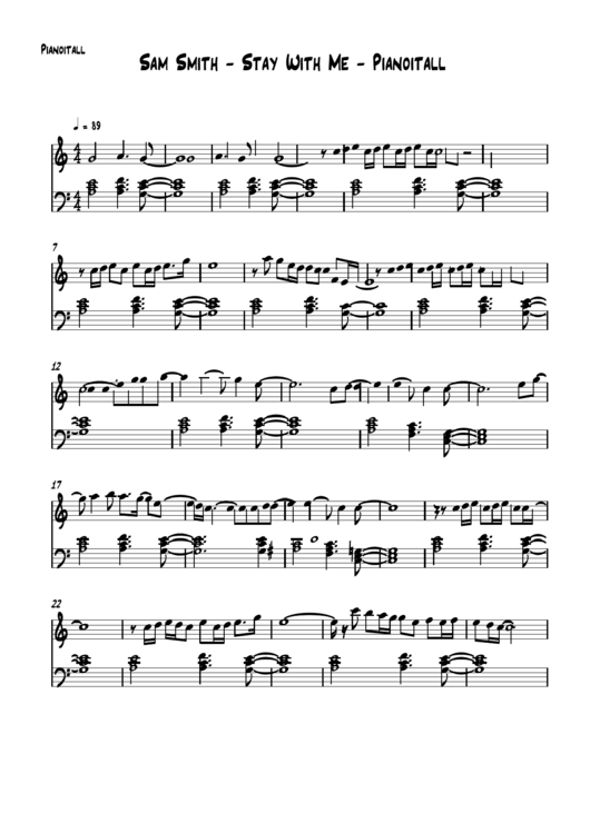 Sam Smith - Stay With Me - Pianoitall Printable pdf