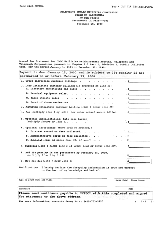 Form Fund 0462-Pucura - California Public Utilities Commission - State Of California Printable pdf