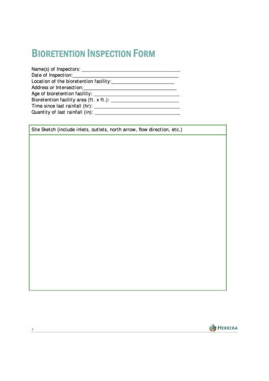 Bioretention Inspection Form Printable pdf