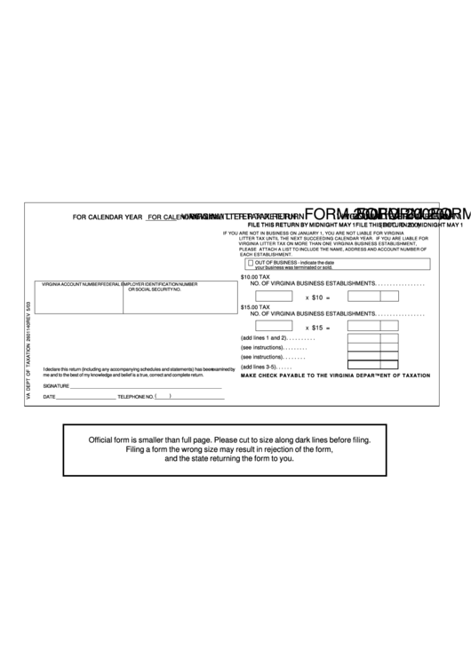 Form 200 - Virginia Litter Tax Return - 2003 Printable pdf