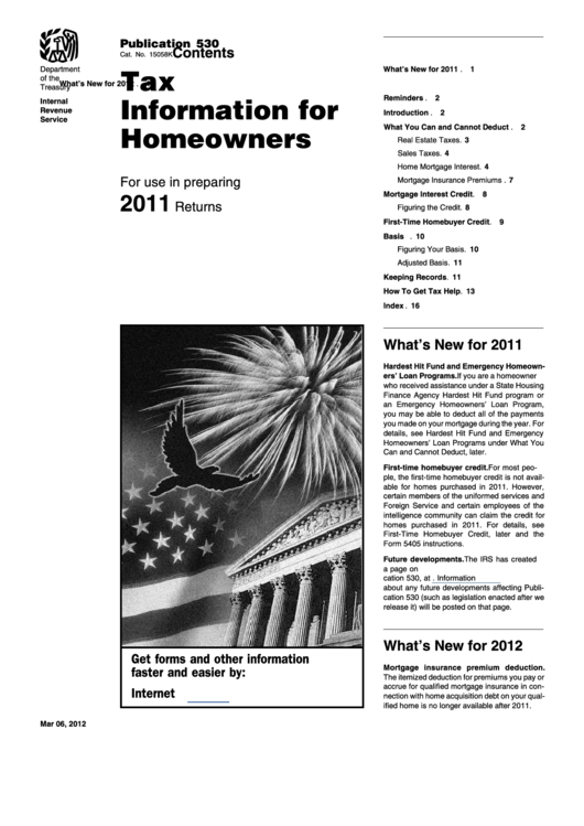 Publication 530 - Tax Information For Homeowners - 2011 Printable pdf