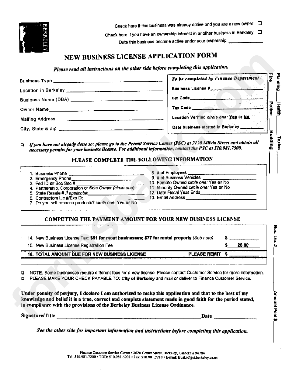 New Business License Application Form