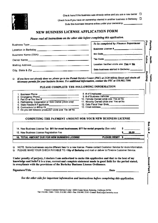 New Business License Application Form Printable pdf