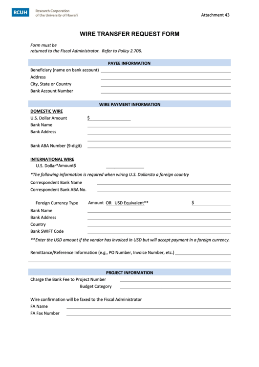 Fillable Wire Transfer Request Form Printable pdf