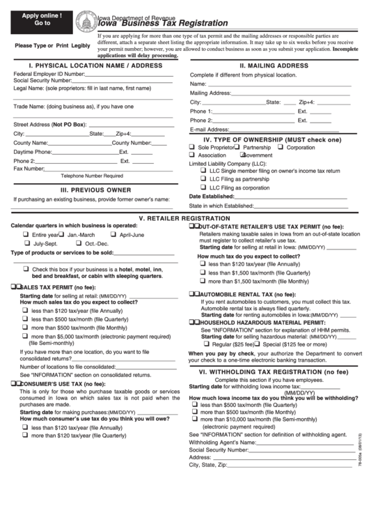 Form 78-005b - Iowa Business Tax Registration - Iowa Department Of Revenue Printable pdf