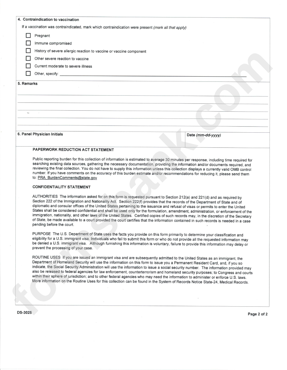 Form Ds-3025 - Vaccination Documentation Worksheet - U.s. Department Of State