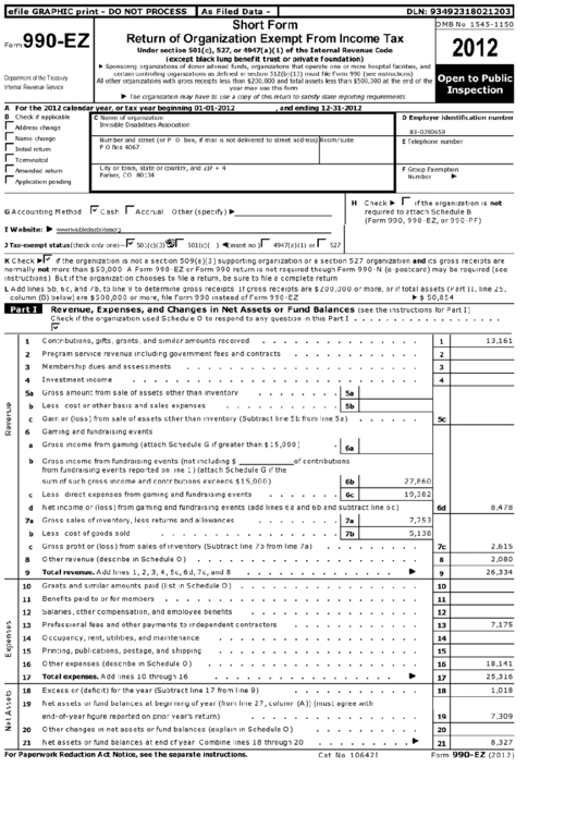 Form 990-Ez - Return Of Organization Exempt From Income Tax - 2012 Printable pdf