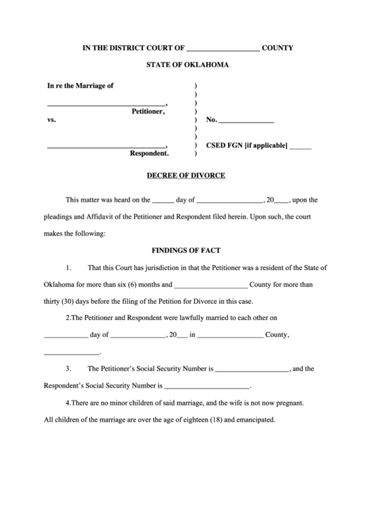 In The District Court State Of Oklahoma Printable pdf