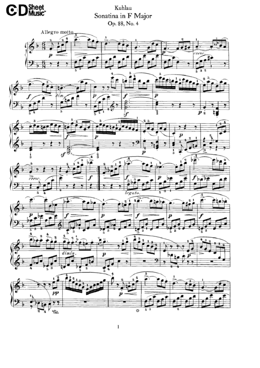 Sonatina In F Major Music Sheet Printable pdf