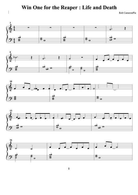 Rob Cameron - Win One For The Reaper - Life And Death Music Sheet Printable pdf