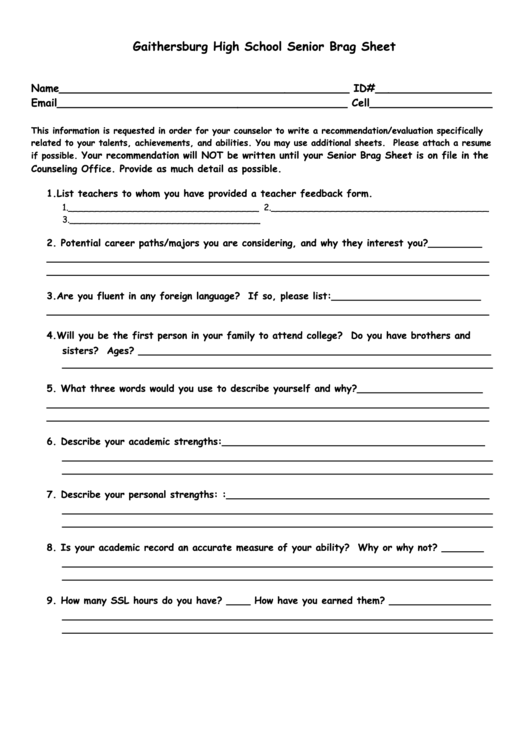 Top 5 Senior Brag Sheets Free To Download In PDF Format