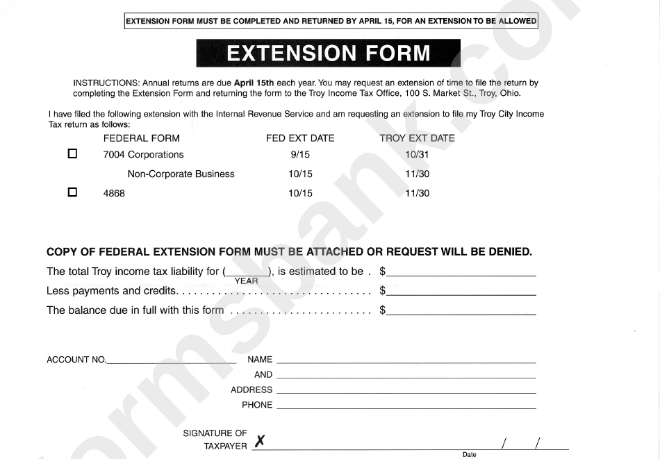 Fillable Extension Form State Of Ohio printable pdf download