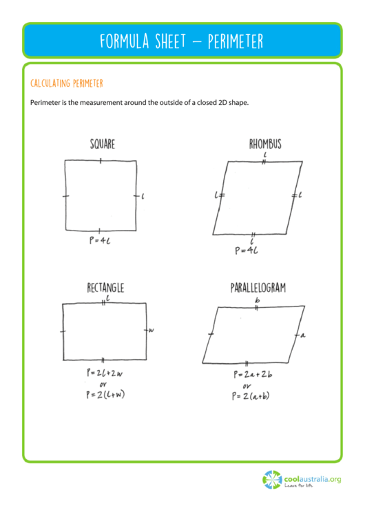 Geometric Calculating Formula Sheet Printable pdf