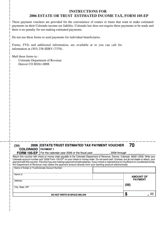 Colorado Form 105-Ep - Estate/trust Estimated Tax Payment Voucher - 2006 Printable pdf