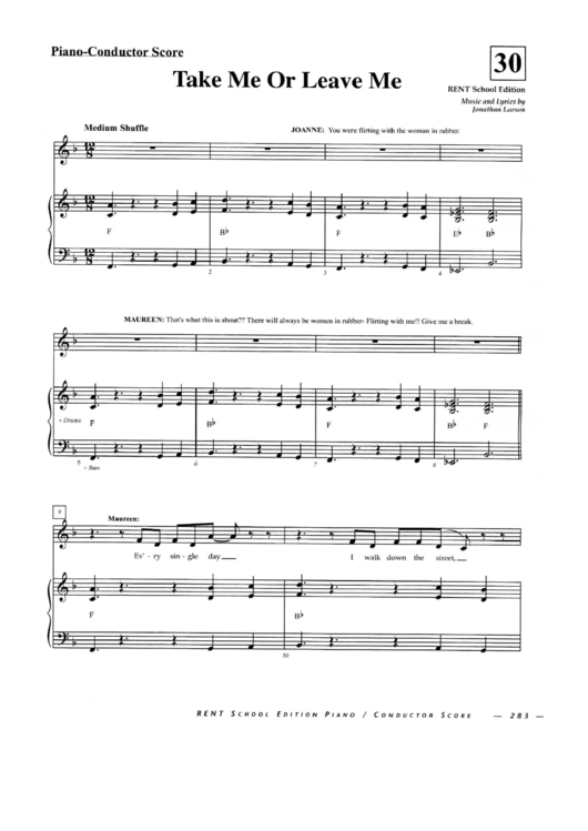 Jonathan Larson - Take Me Or Leave Me Sheet Music Printable pdf