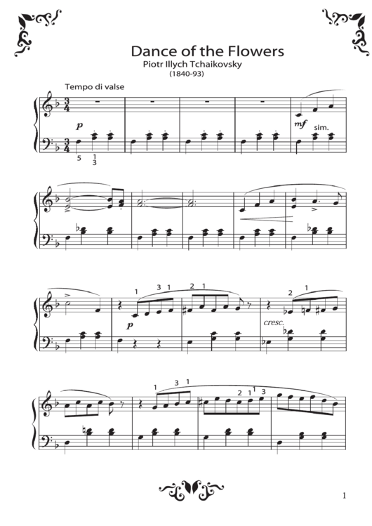 Piotr Illych Tchaikovsky - Dance Of The Flowers Sheet Music Printable pdf