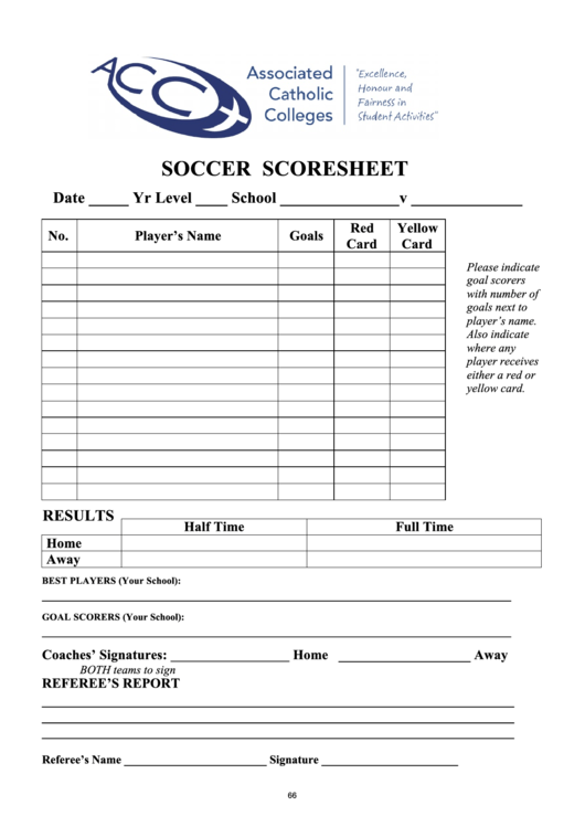 Top Soccer Score Sheets Free To Download In PDF Format