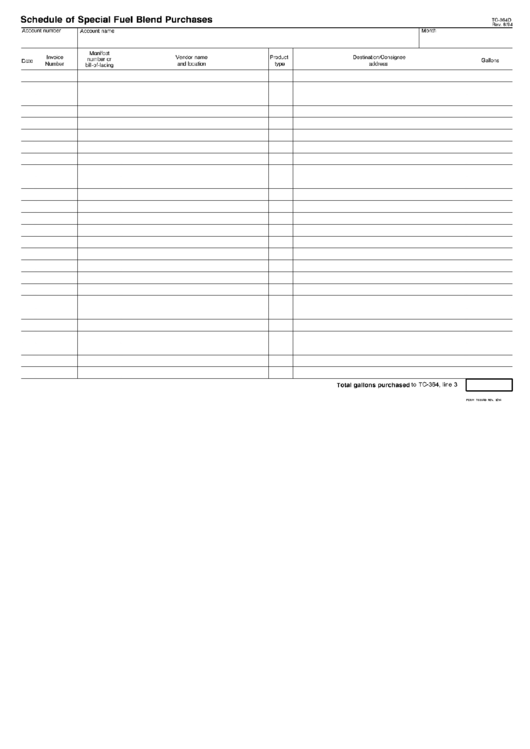 Fillable Form Tc-364d - Schedule Of Special Fuel Blend Purchases Printable pdf
