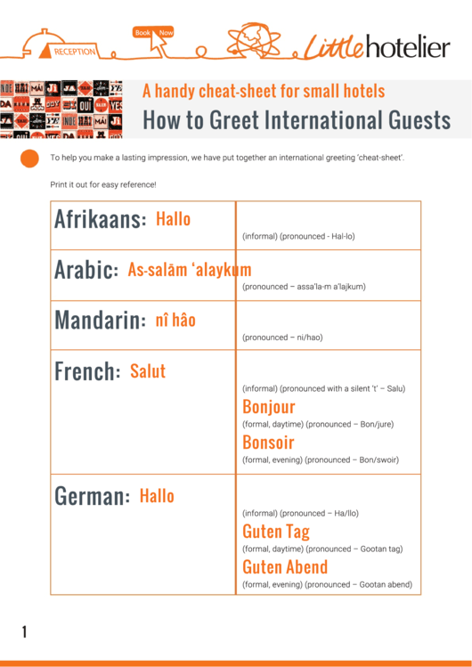 How To Greet International Guests Cheat Sheet Printable pdf