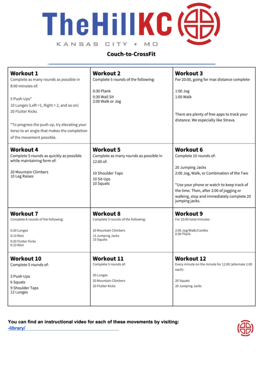 Couch-To-Crossfit Workout Schedule Printable pdf