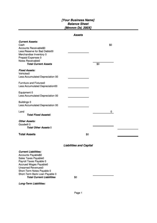 Blank Balance Sheet Printable pdf