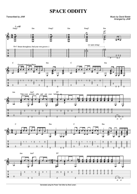 David Bowie - Space Oddity Sheet Music Printable pdf