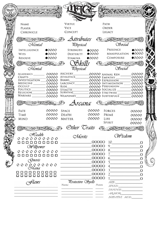 Mage Character Sheet Printable pdf