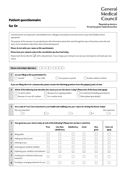 Patient Questionnaire Printable pdf
