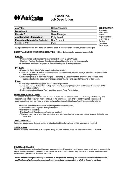 Sales Associate Job Description Printable pdf