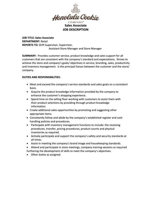 Sales Associate Job Description Printable Pdf Download 4361