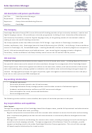 Job Description And Person Specification - Sales Operations Manager Printable pdf