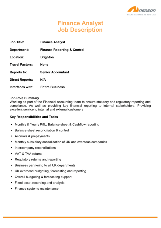 Job Description - Finance Analyst Printable pdf