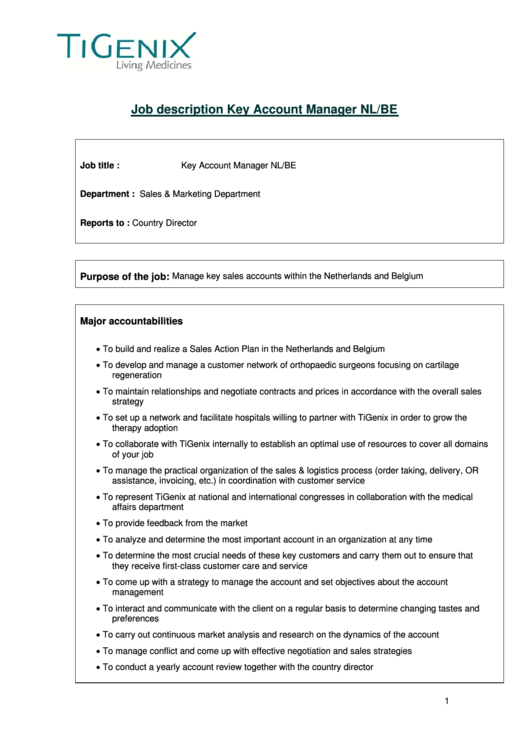 Tigenix Job Description Key Account Manager Nl/be Printable pdf