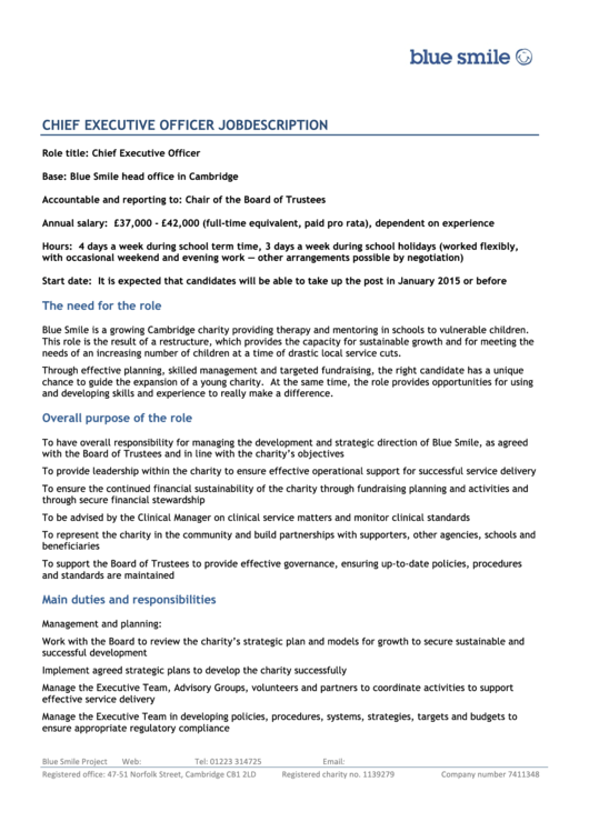 Chief Executive Officer Job Description Printable Pdf Download