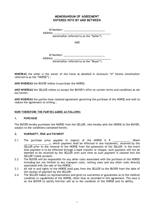 Memorandum Of Agreement Entered Into By And Between Printable pdf