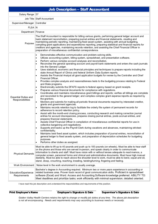 Job Description - Staff Accountant Printable pdf