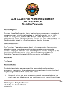 Lake Valley Fire Protection District Job Description Firefighter/paramedic