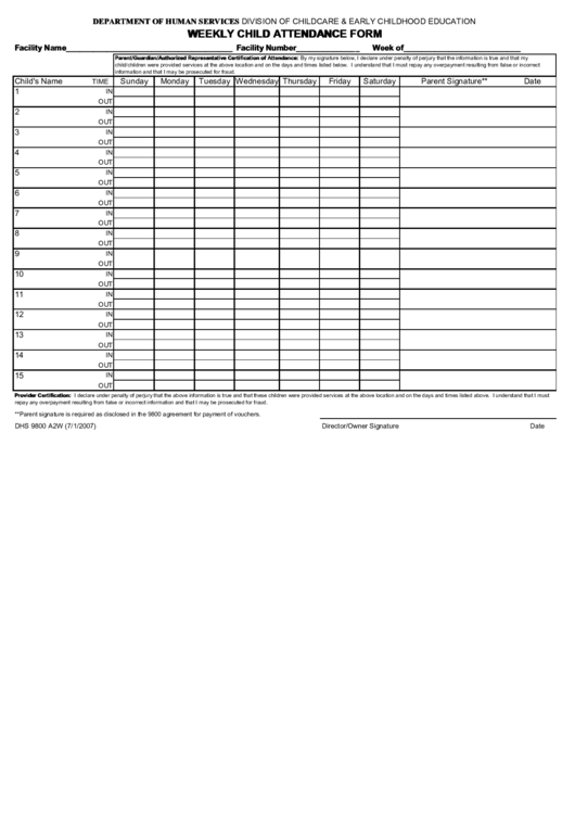 Weekly Child Attendance Form