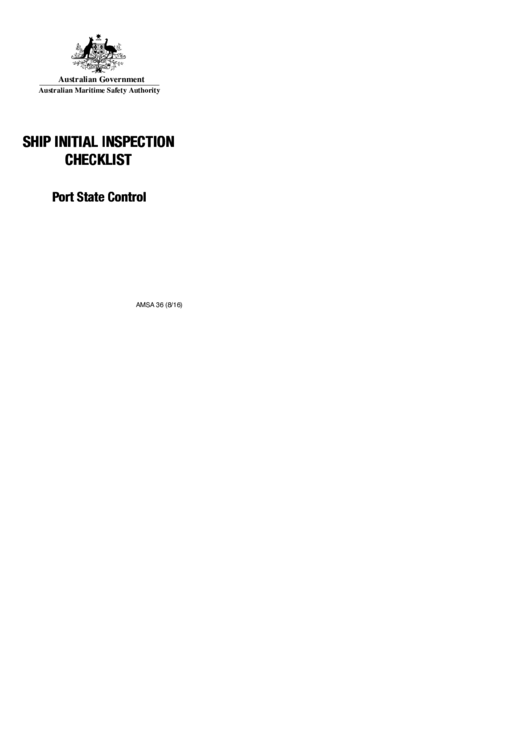 Ship Initial Inspection Checklist (Australian Maritime Safety Authority) Printable pdf