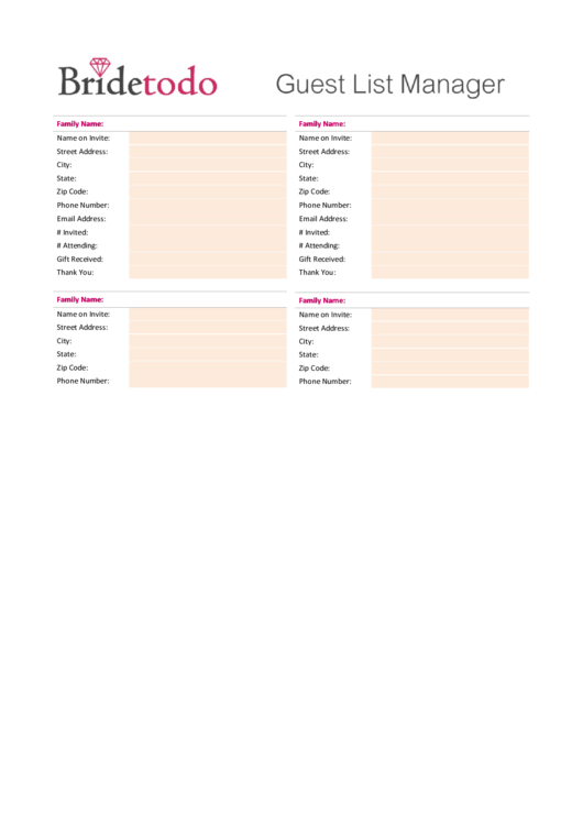 Guest List Manager Printable pdf