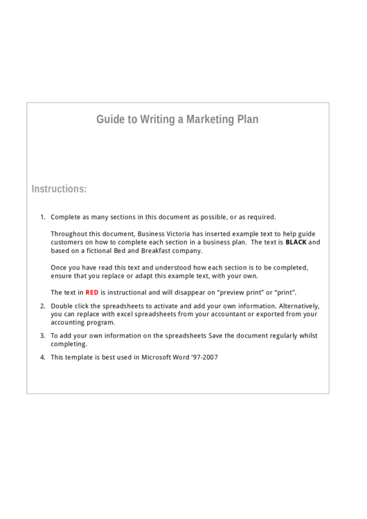 Guide To Writing A Marketing Plan Printable pdf