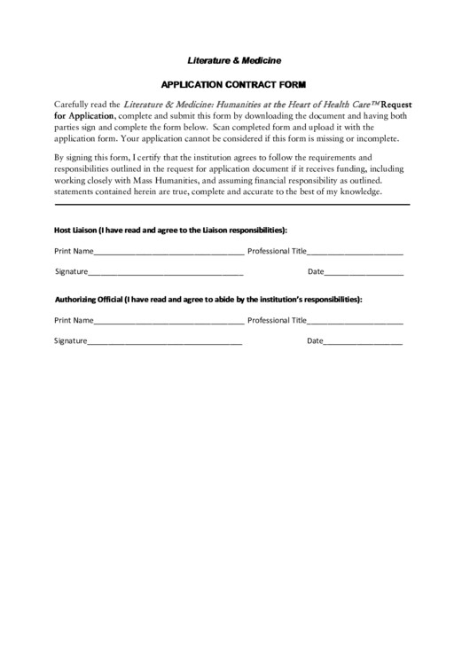 Literature & Medicine Application Contract Form Printable pdf