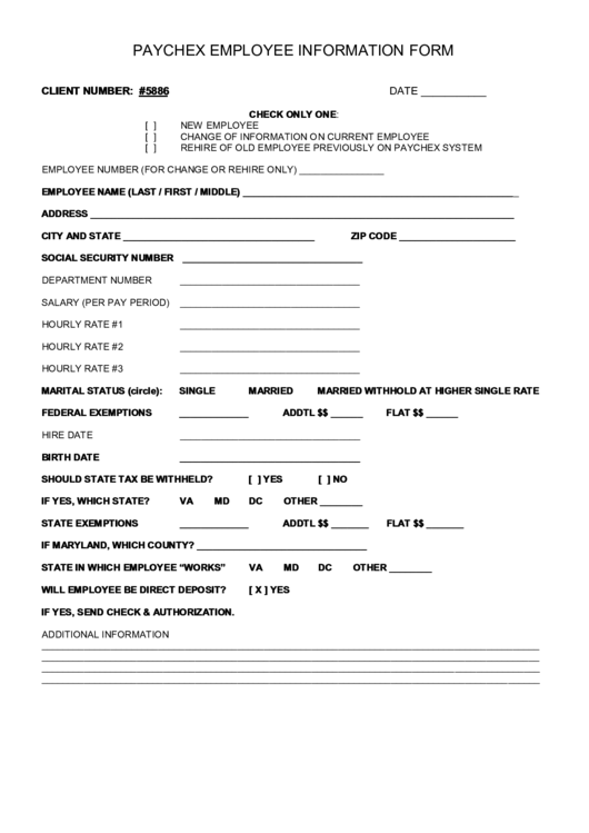 Paychex Employee Information Form Printable pdf