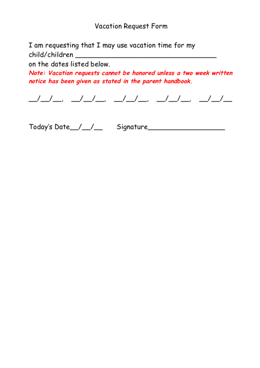 Vacation Request Form Printable pdf