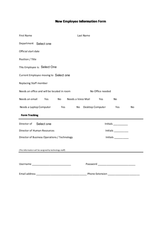 Fillable New Employee Information Form Printable pdf