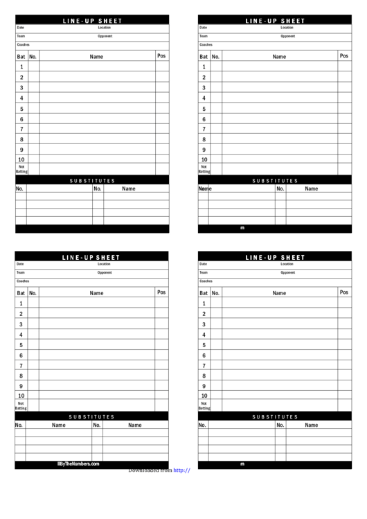 Baseball Line-up Sheet