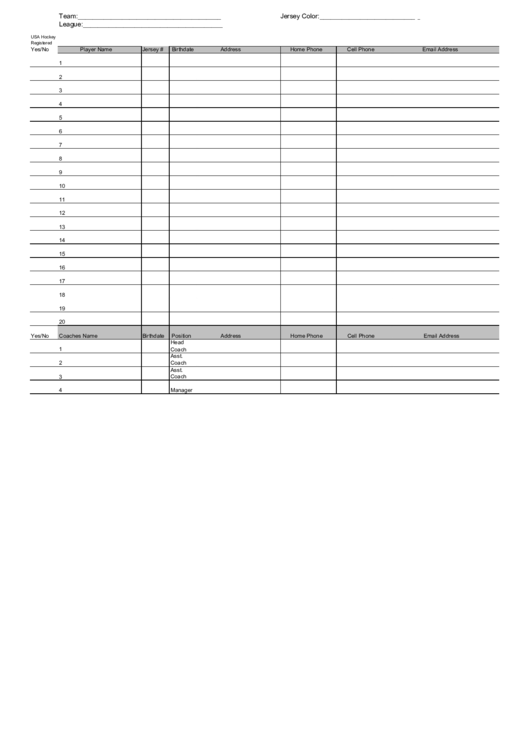 Usa Hockey Registered Roster Form Printable pdf